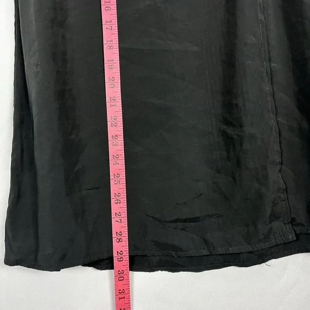 Max Studio Norstrom Women Black Wrap Skirt L Tortoiseshell Buckle Midi Rayon